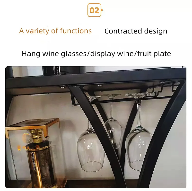 Living room  the bar  Removable 3 layer wooden metal cart metal wine rack wine glass rack