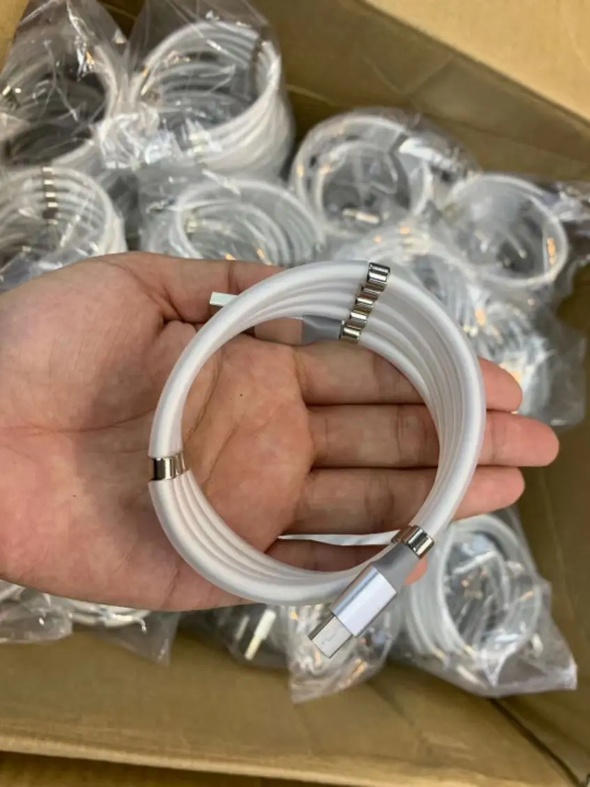 A-BST hot sell Magnetic Charging Cable Self Winding Organizing Type C Micro USB Easy Coil Charging Cable for any mobile phone