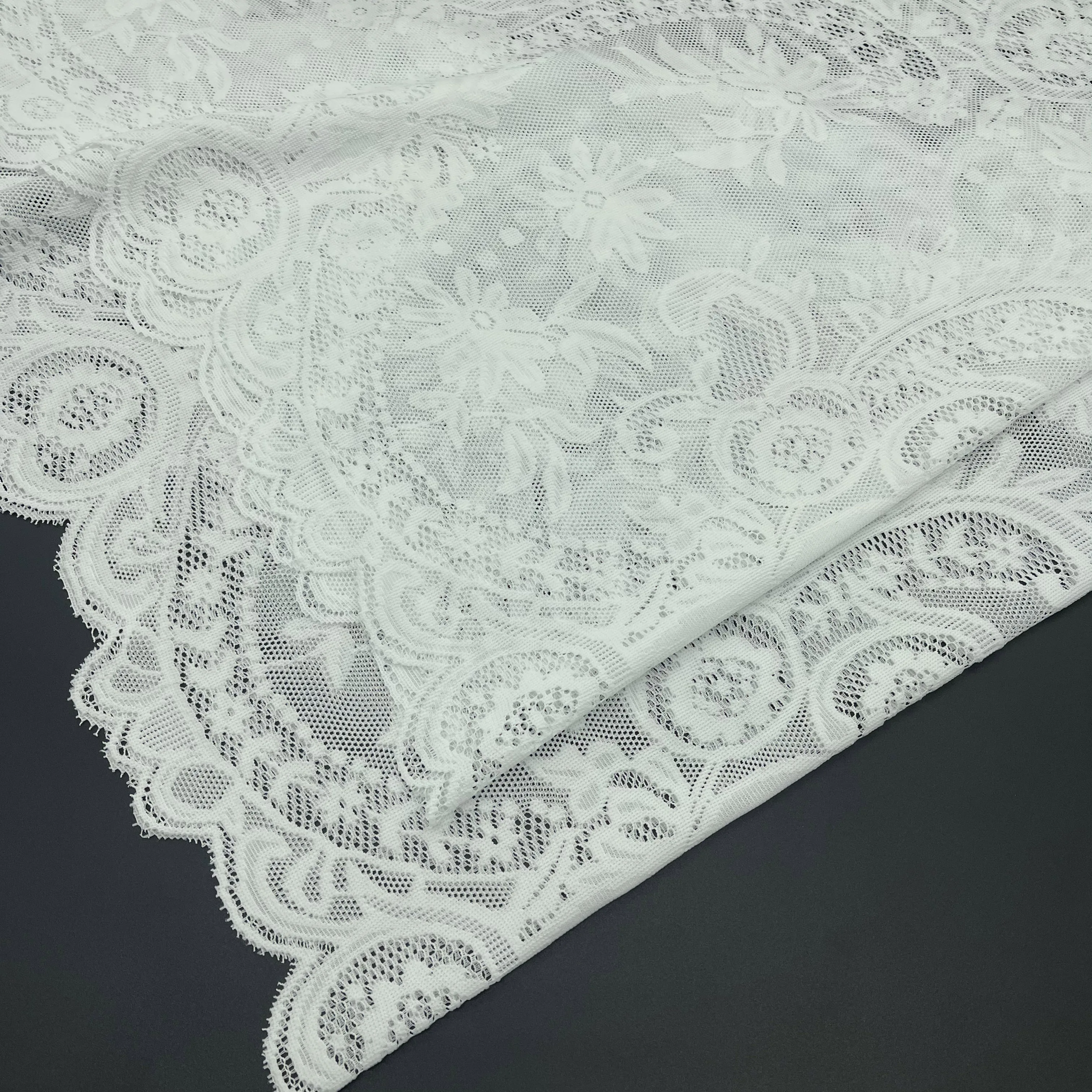 Новейшая французская синяя кружевная ткань фабричная поставка нейлоновая кружевная ткань стрейч низкая цена кружево спандекс ткань для свадебного платья
