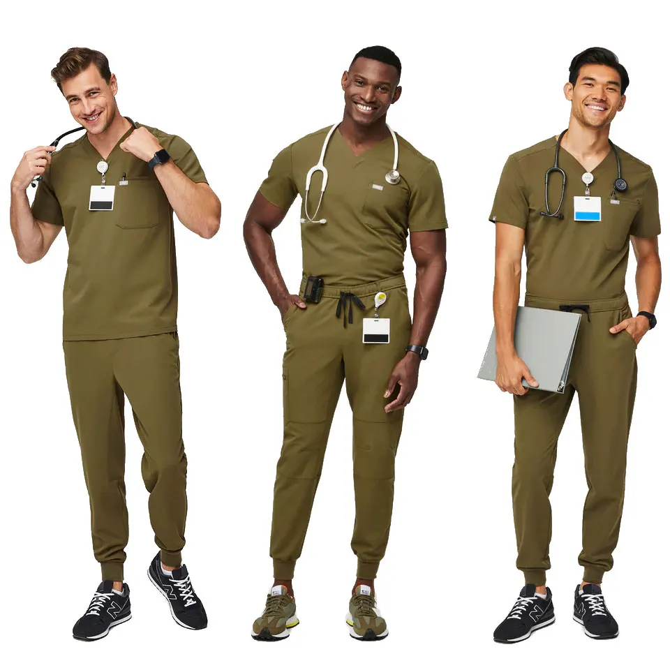 Bestex Dark Green Stacked Pants Scrubs Uniforms Sets for Men Scrub Uniform Designs Conjuntos De Uniformes