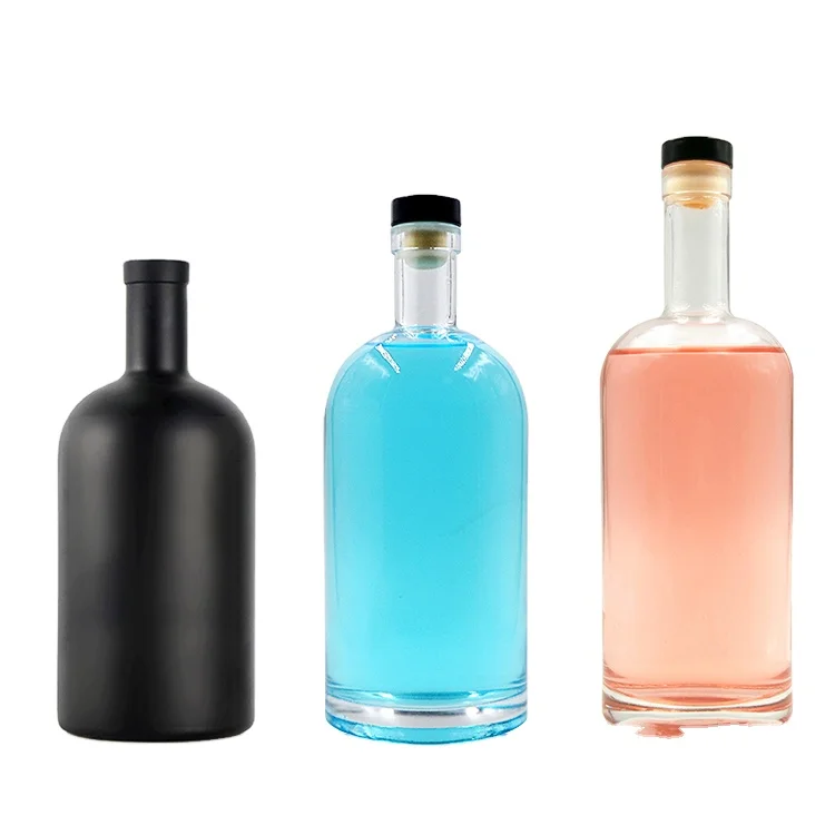 
100ml 200ml 375ml 500ml 700ml 750ml Empty Clear Black Rum Whisky Spirit Vodka Gin Beverage Glass Liquor bottle with Bartop Lids 