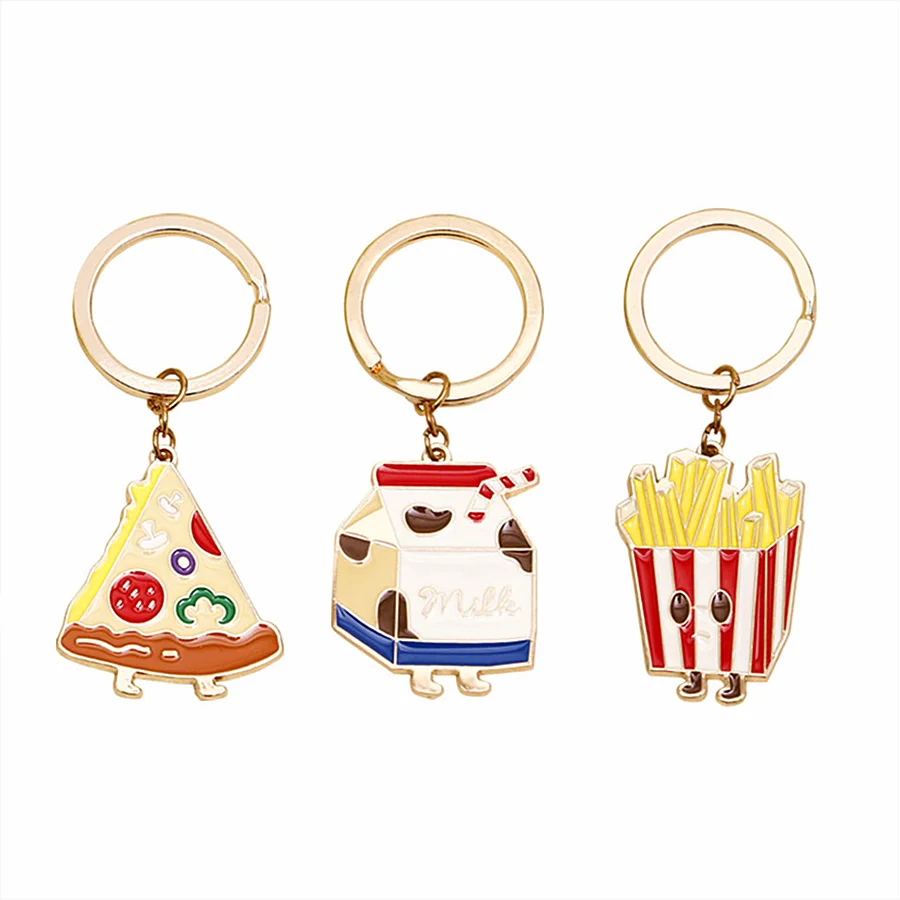 custom metal food french fries hamburger pizza food key chain promotional gift pendant keychain for gifts