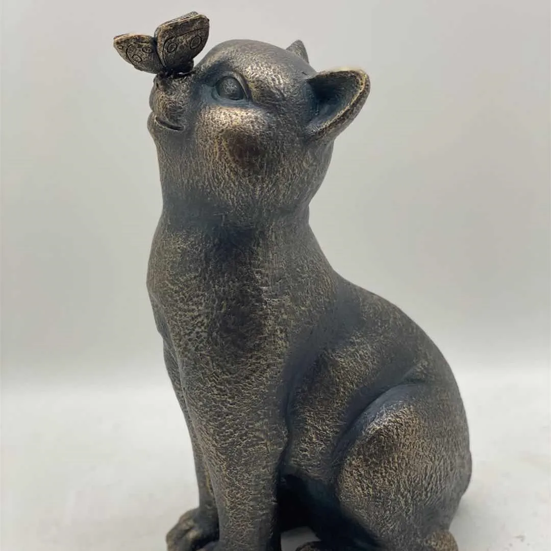 Cat with Butterfly Garden Home Decor Figurines Resin Stone Statue Modern Bronze Sculpture