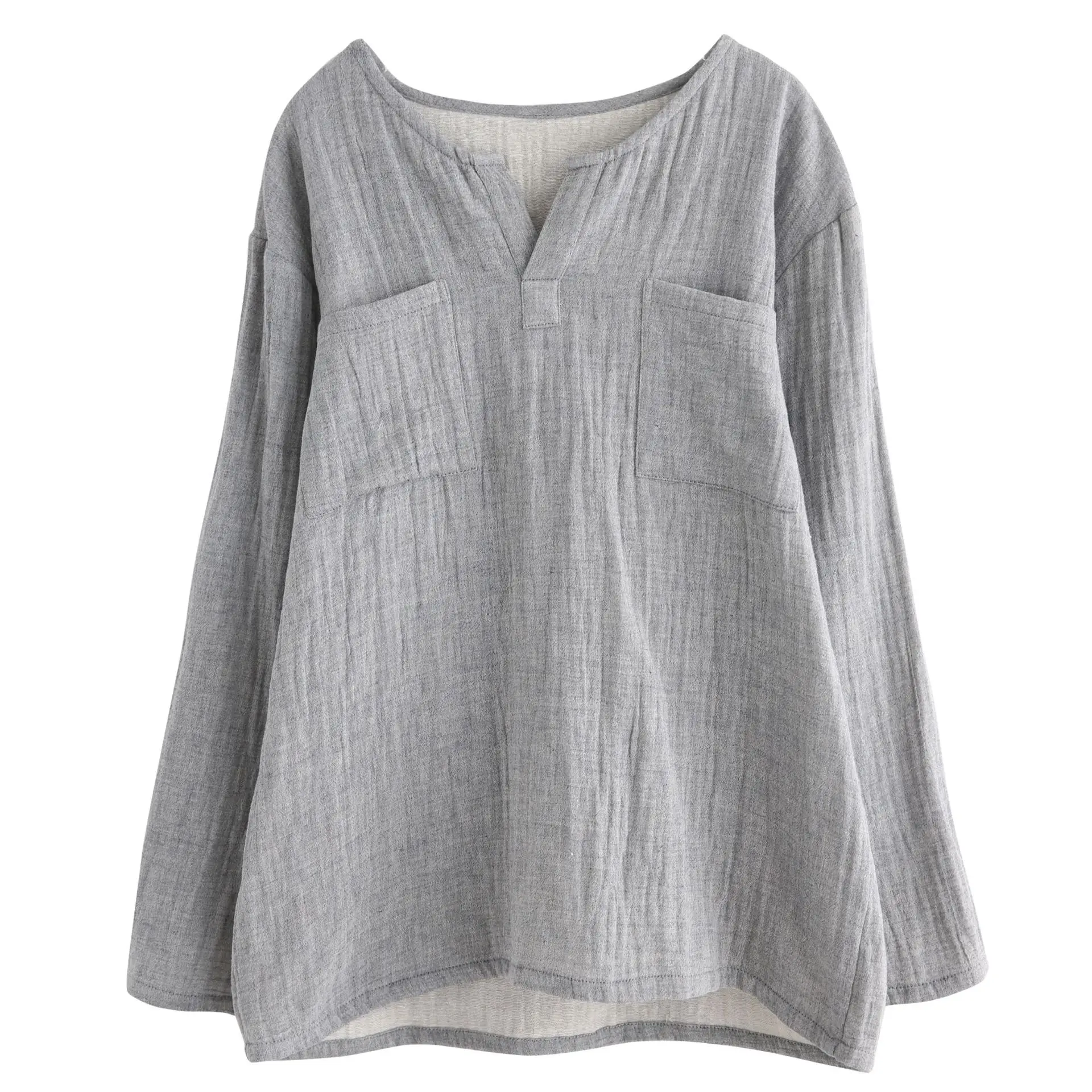 Spring Casual Chinese Design Breathable Hemp Cotton Long Sleeve Shirts for Men