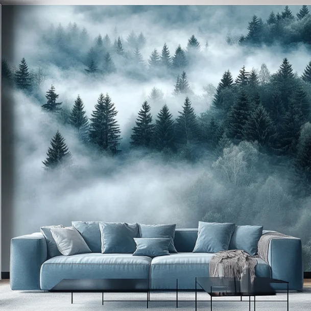 Foggy forest design 3d forest wallpaper photo wall mural  living room bedroom decor