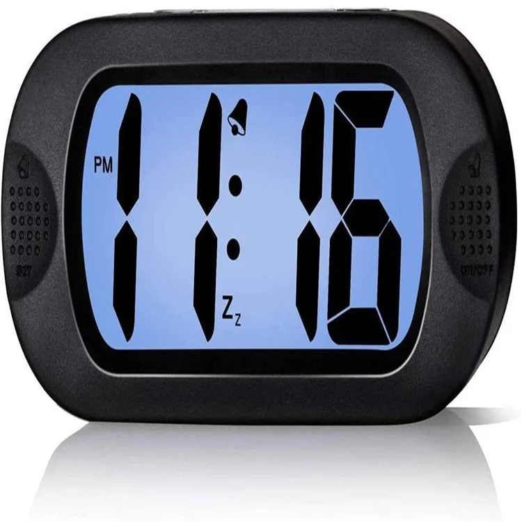Digital Silent LCD Large Screen Desk Bedside Alarm Clock with Snooze Light Function Batteries Powered