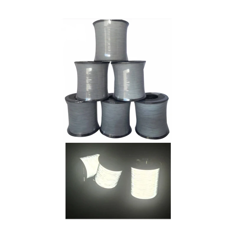 wholesale high visibility fabric thread 2mm double sides silver gray colorful light reflective PET yarn for rope scarf knitting