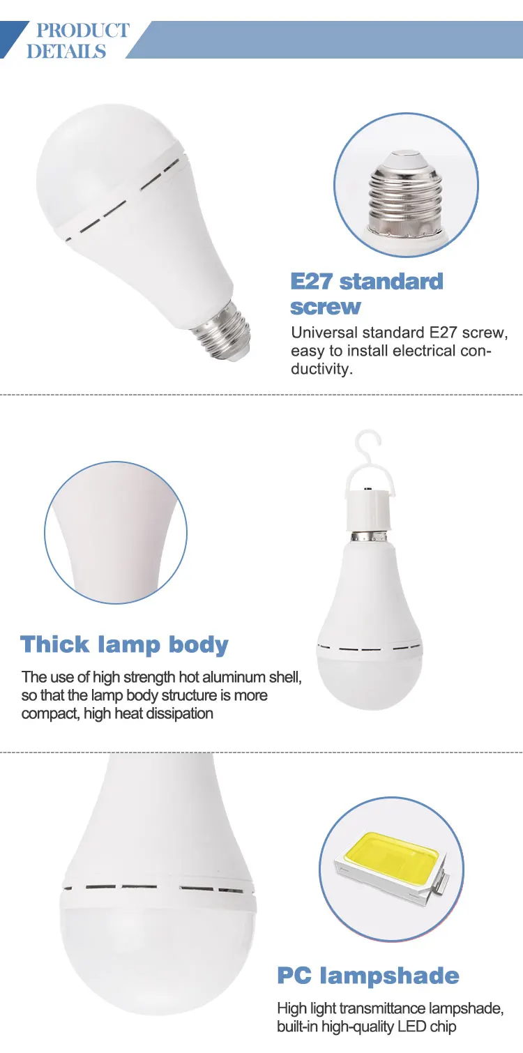 12W AC DC led bulb raw material rechargeable bulb skd / ckd emergency bulb