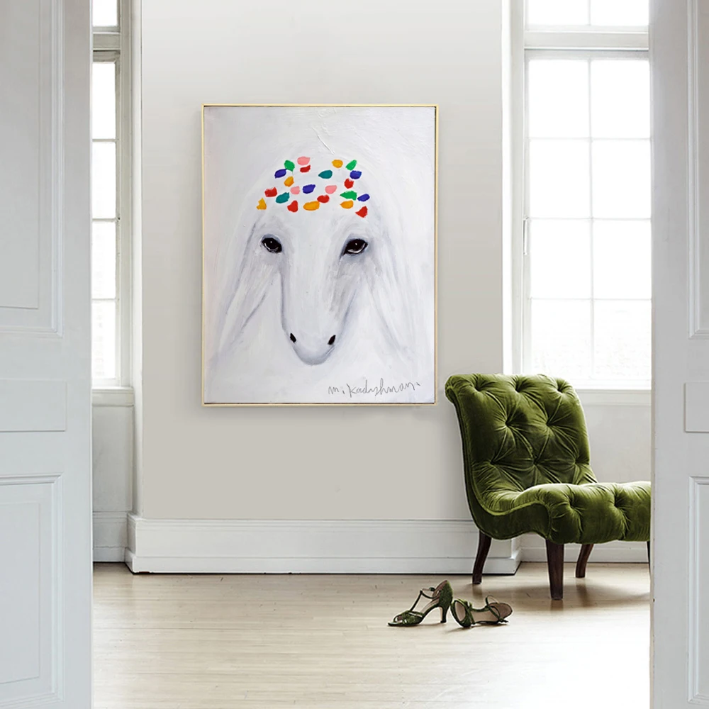 Pure Handmade Abstract Animal Oil Painting on Canvas Modern White Sheep Painting for Decor  M.Kadishman Artist Painting