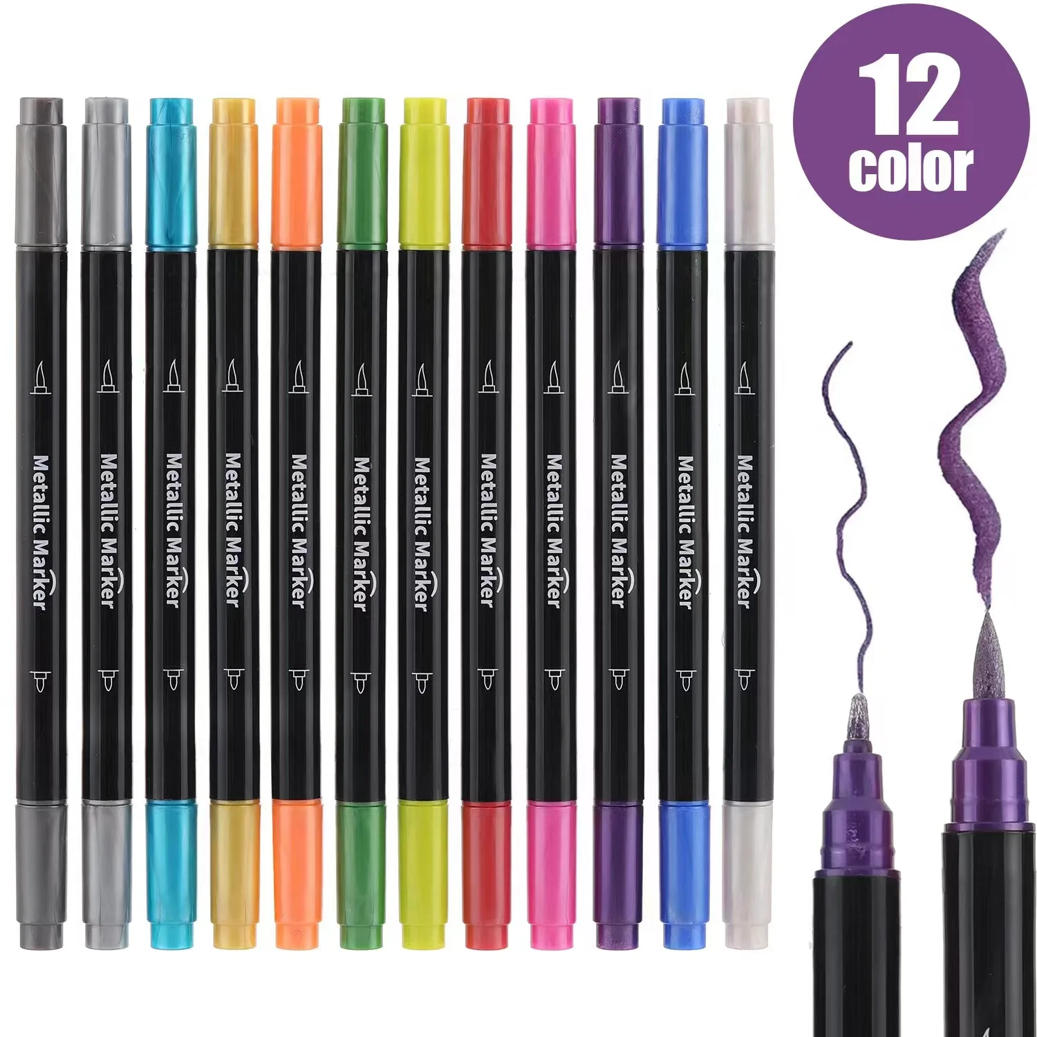 Sketching Markers Art Metallic Marker Pen Double Head 12 Set White Board Markers For Office School Supplies