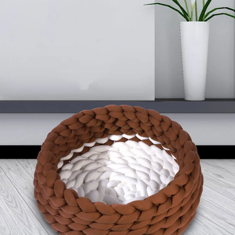 Hand Woven  Nest Four Seasons Universal Removable Core Filling Cotton Coarse Wool Pet Cat Bed