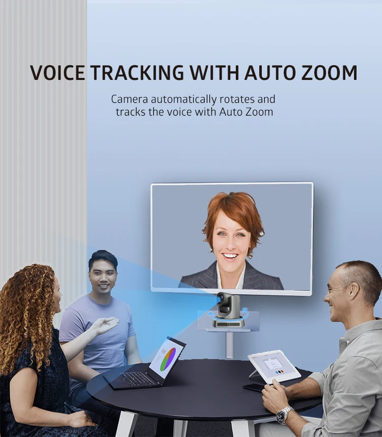 4K 60fps Voice Tracking USB Camera, 12X /20X AI Auto Tracking & Auto Framing PTZ Cameras for Meetings Presentations