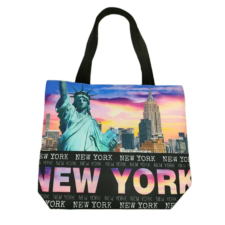 Customized digital printing canvas tourist souvenir new york tote bag