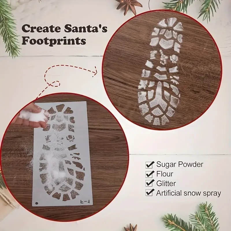 6pcs Holidays Christmas Stencils For Painting Santa Footprints For Floor Reusable Plastic anta Foot Print Stencil