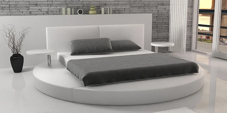 High Quality Luxury Design Pu Leather Round Bed with Led