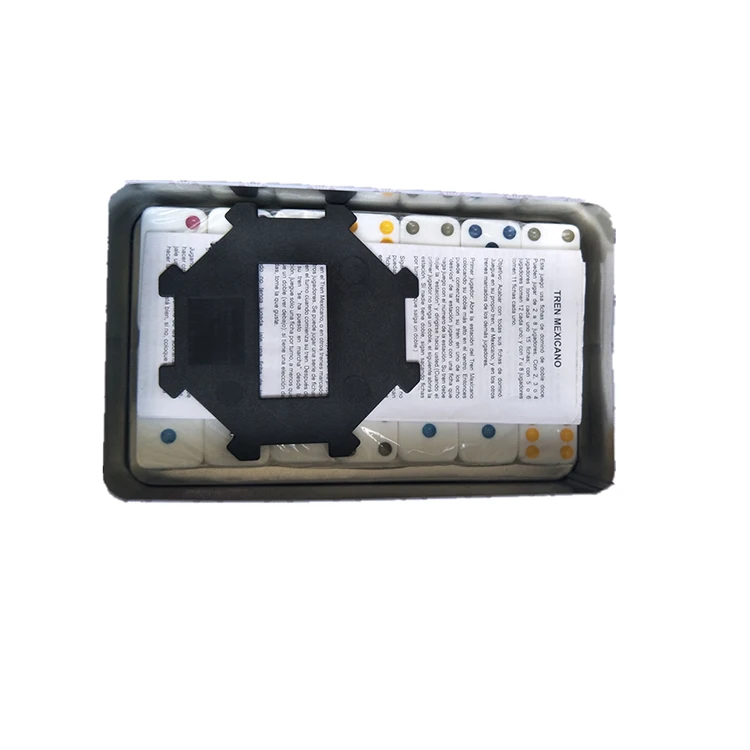 cheap custom ivory colored craft double six black dominoes set in tin box