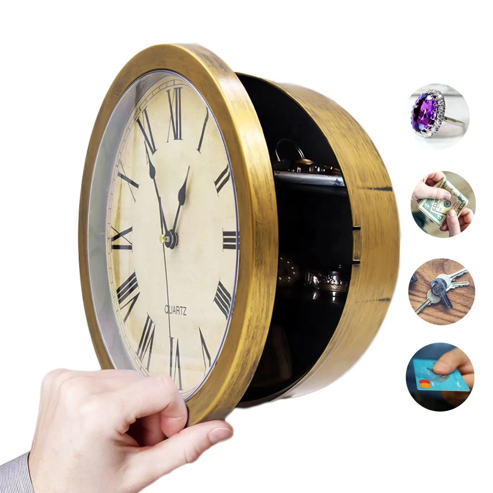 Working Wall Clock with Hidden Storage Space Three Compartment Shelf Diversion Safe Secret Stash Money Cash Jewelry