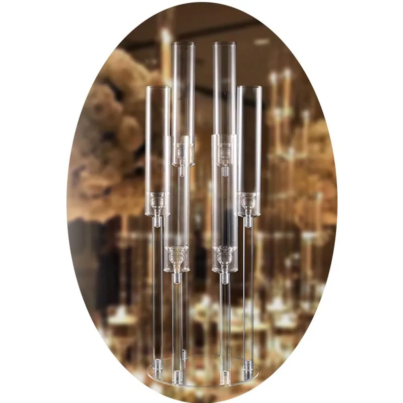 Romantic Wedding Auditorium Table Decoration Transparent Acrylic 6-Arm Candlestick Wedding Centerpieces Table Decorations