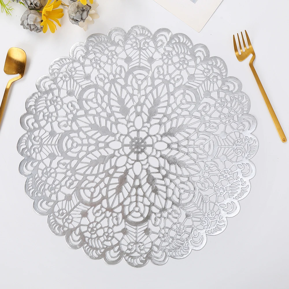 Taizhou modern high quality gold  thick silver vinyl dinning table mat placemats