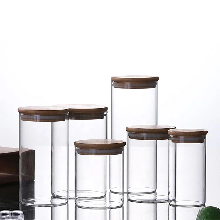 Custom OEM Heat Resistant Mini Food Storage Container Clear Glass Jar With Airtight Bamboo Lid