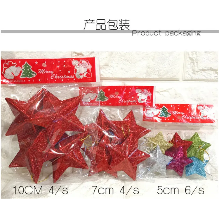 Wholesale 5 cm 7 cm 10 cm Christmas Tree Door Hanging Decoration on Trees Red Gold Sliver Christmas Star Ornament