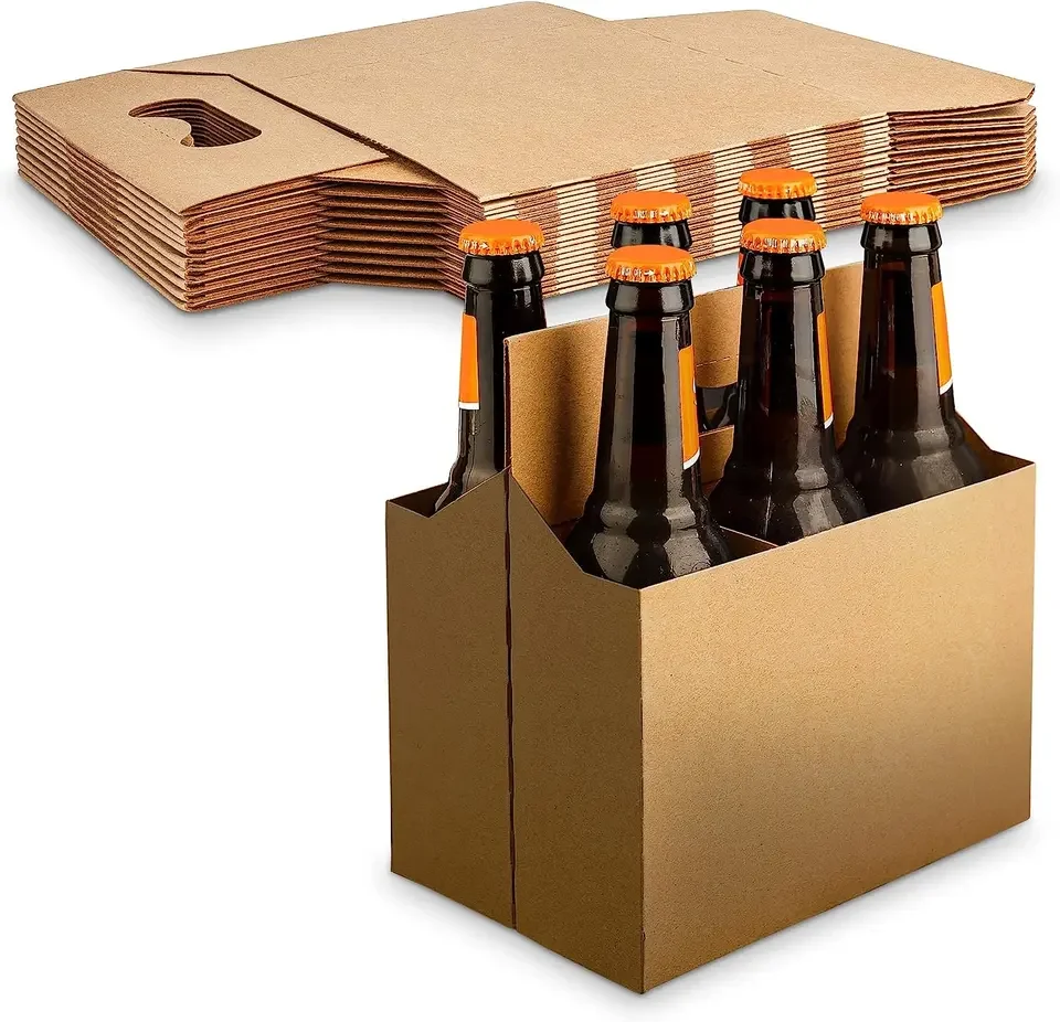 High Quality  Bottle  Holder Sturdy Folding 6 Pack Beer Bottle Carrier Takeaway Cardboard 6 Pack Wine Bottle Carrier