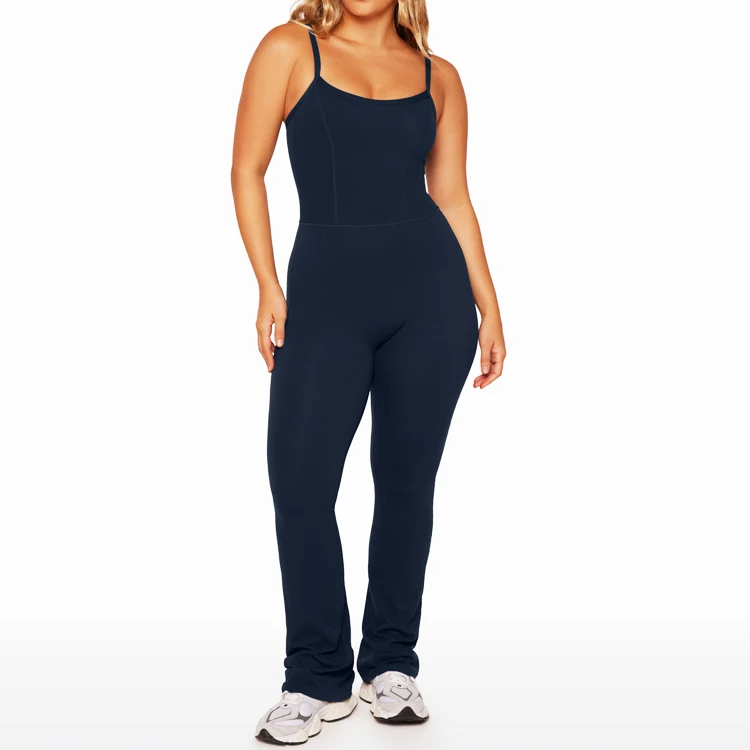 Custom Adjustable Strap Bodysuit Fitness One Piece Jumpsuit Women Yoga Suit With Flare Pants Bottom