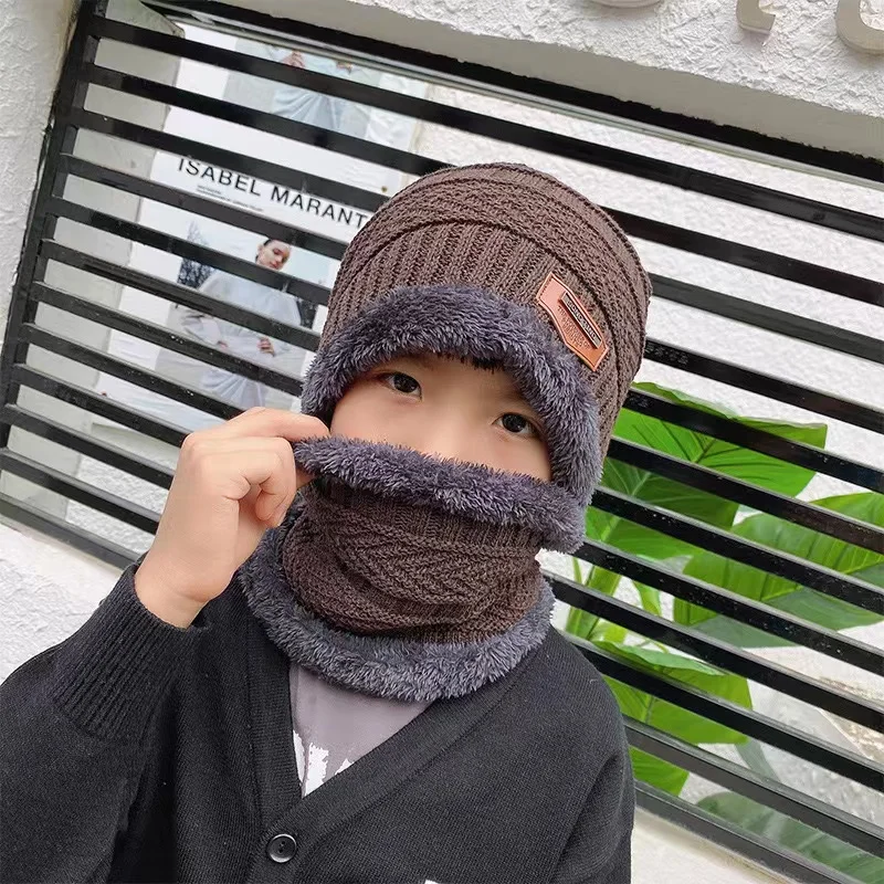 Wholesale Thick Winter Warm Hats With Scarf For Kids Crochet Knitted Cap Scarf Set