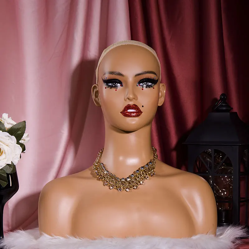 Реалистичный макияж лицо парик ресницы голова манекен реалистичный с красными губами