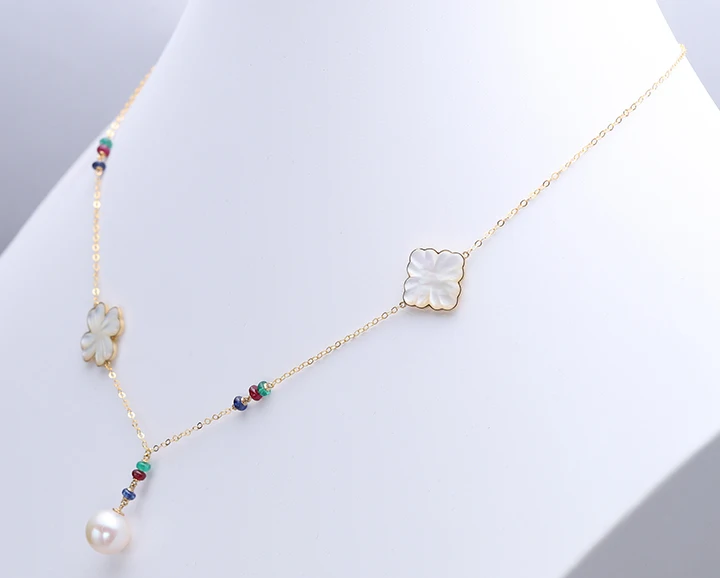 fashion necklace jewelry CNC engraving nature mother oyster 18k gold jewelry ruby sapphire emerald freshwater pearl necklace