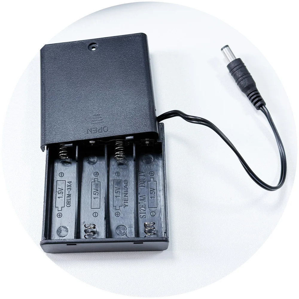 2.1x5.5mm DC Male Connector plug 4*1.5AA 5V 6Vbattery holder case box with on/off switch and cover for led neon