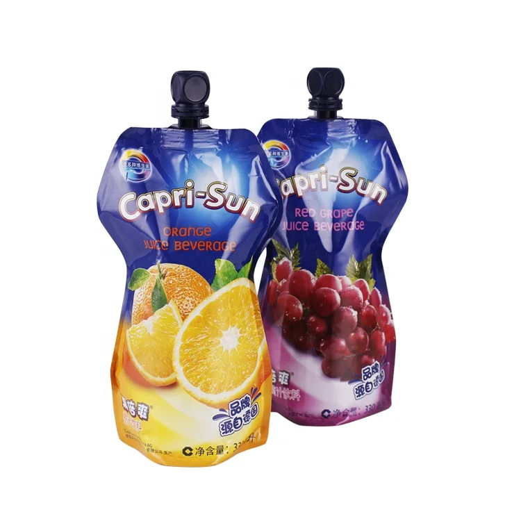 
Custom printed Standing Up Resealable aluminum laminated foil Fruit Juice Drink Doypack Spout Pouch 