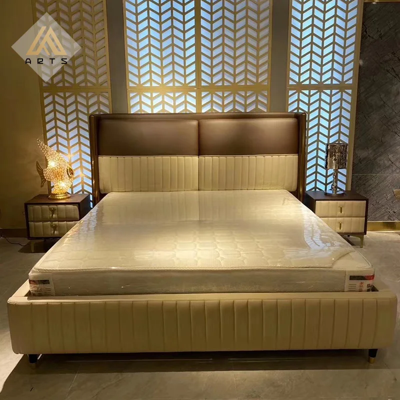 Luxury modern  leather upholstered bed for home hotel bedroom furniture king size queen size bed