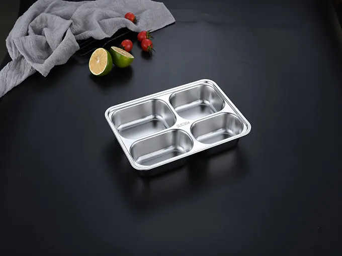 Food Grade Metal Stainless Steel School Lunch Tray Divided Dinner Plates Fast Food Serving Tray with 3 4 5 Compartments