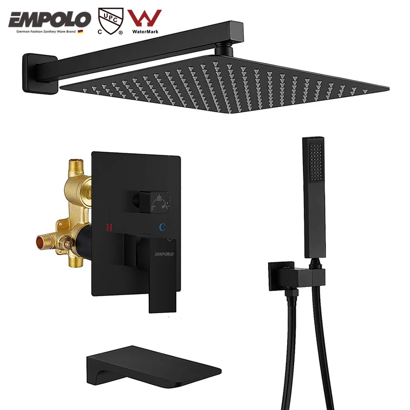 Empolo cupc watermark rainfall bath mixer tap faucet with hand shower set copper bathroom shower system regendouche for hotel