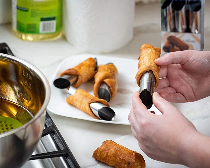 
Stainless Steel 5-inch Large Cannoli Molds Diagonal Shaped Puff Pastry Cream Horn Croissant Cannoli Tubes 