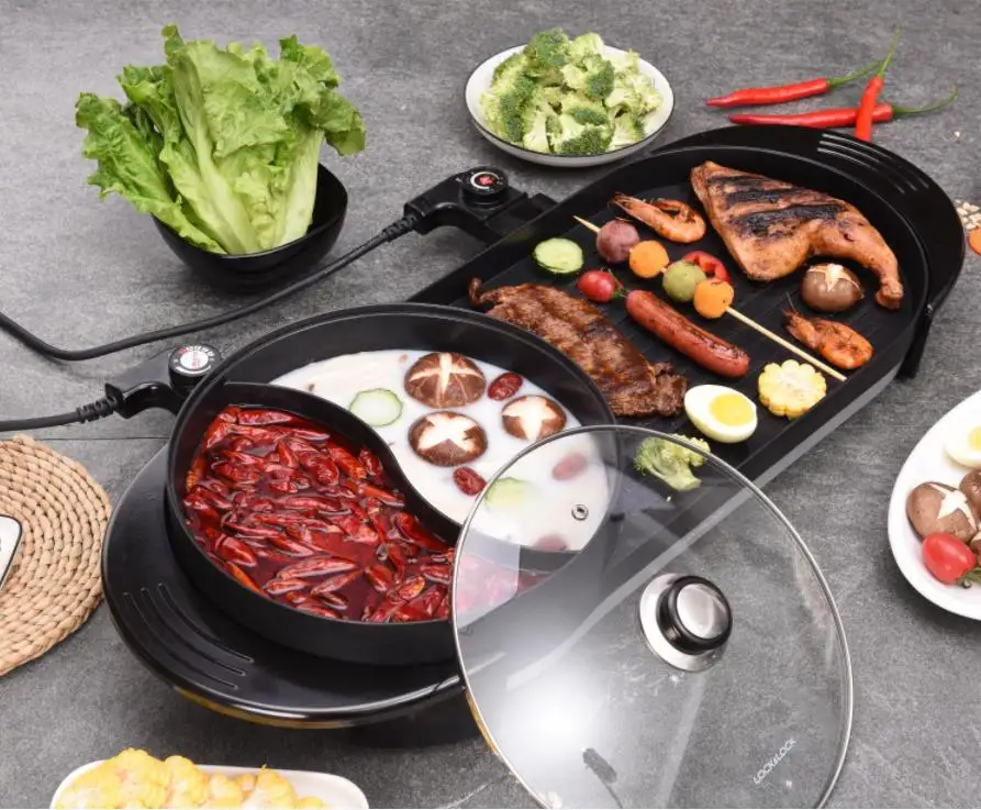2 in 1 Multifunction Electric Smokeless BBQ Grill And Hot Pot