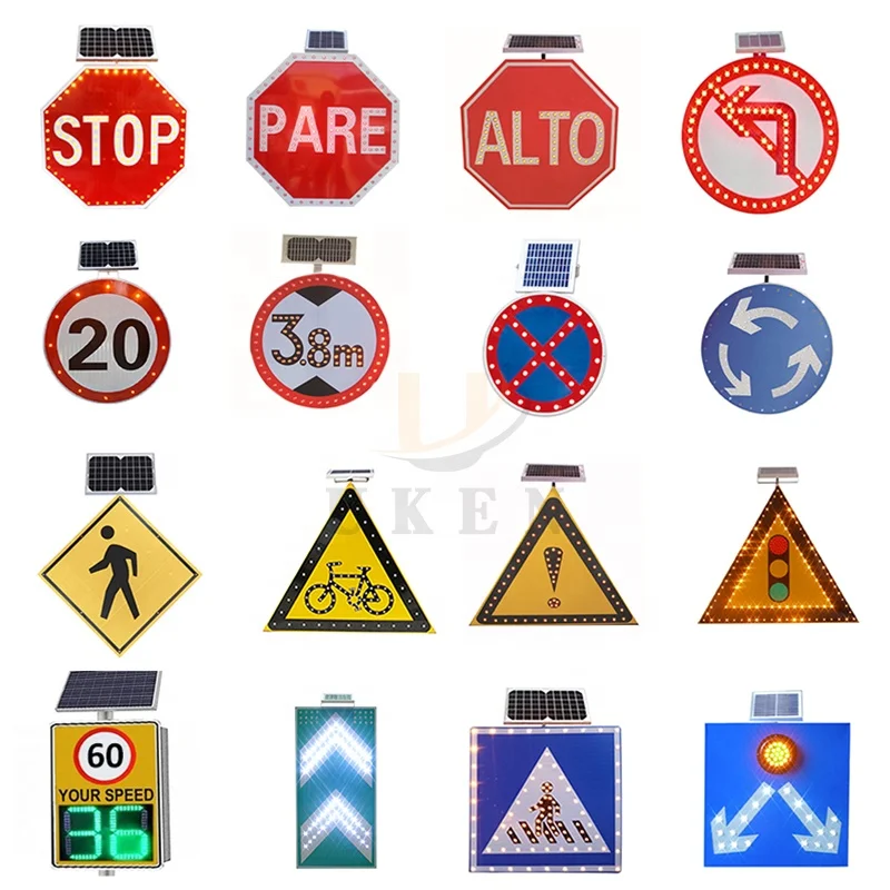 Solar Panel LED Warning Reflector Signs for Road Internally Illuminated Slow Down Flashing Stop Mark Solar Traffic Sign