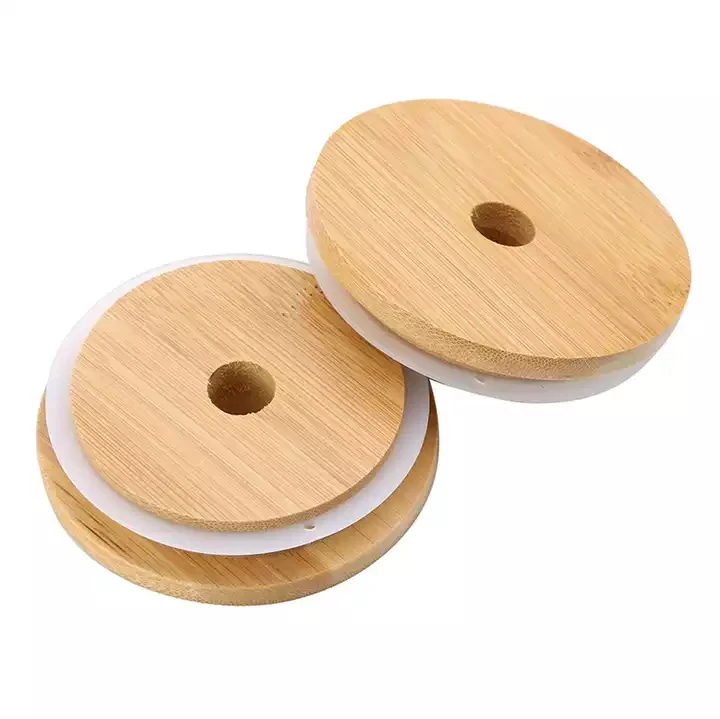 High Quality 70MM 86MM Reusable Wide Mouth Mason Jar Bamboo Lid with Straw Hole
