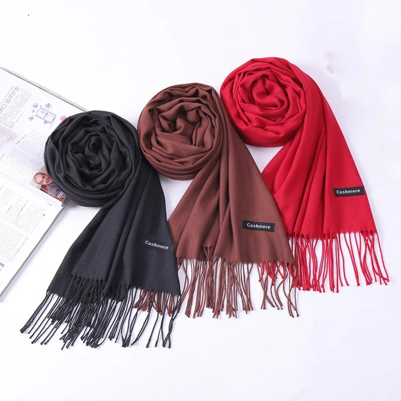 Ladies fashion long thin shawl wraps plain wool red cashmere pashmina winter scarf