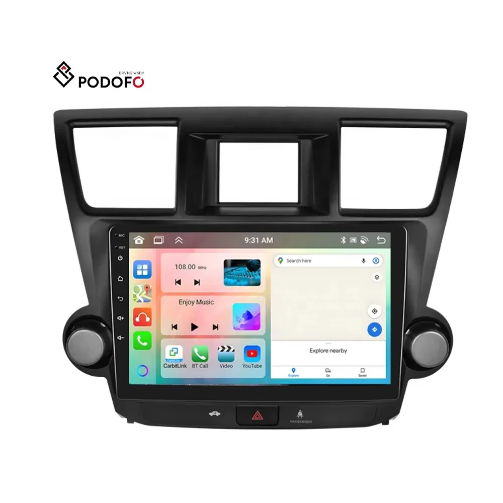 (AU Stock) Podofo 10.1' 4+64G Android Car Stereo Carplay Android Auto For Toyota Highlander 2009-2014 IPS DSP GPS RDS Wholesale