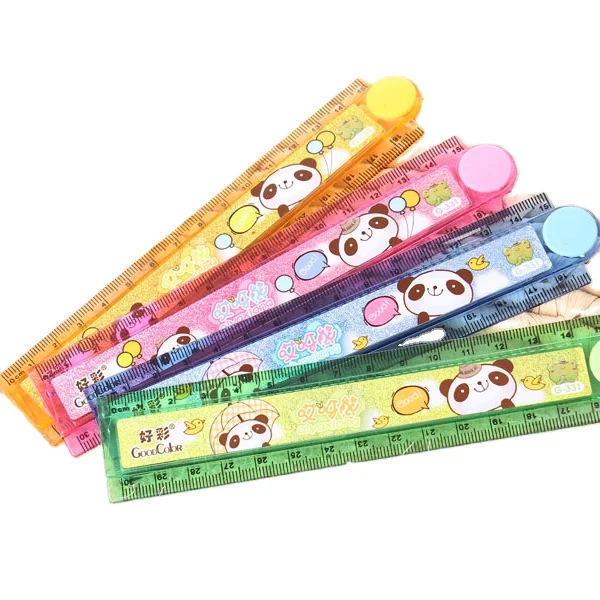 
Promotion high quality logo 30cm plastic ruler with sticker for kids plastic cartoon cute student folding rule 