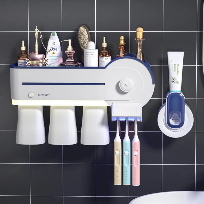 Toothbrush Holder With UV Disinfection Plastic Toothpaste Dispenser