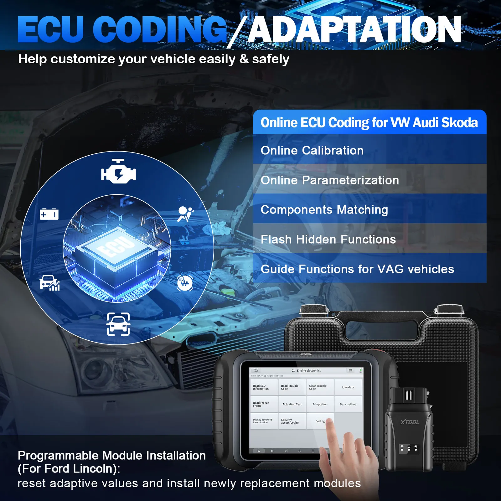 XTOOL D8W WIFI OBD2 Car Diagnostic Tools ECU Online Coding/Hidding Flash All System CANFD/DOIP Active Test PK X431 PRO DYNO