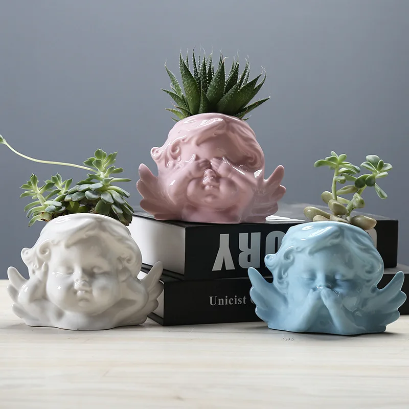 Ceramic Cherub Angel Decorative Flower Pots for Indoor