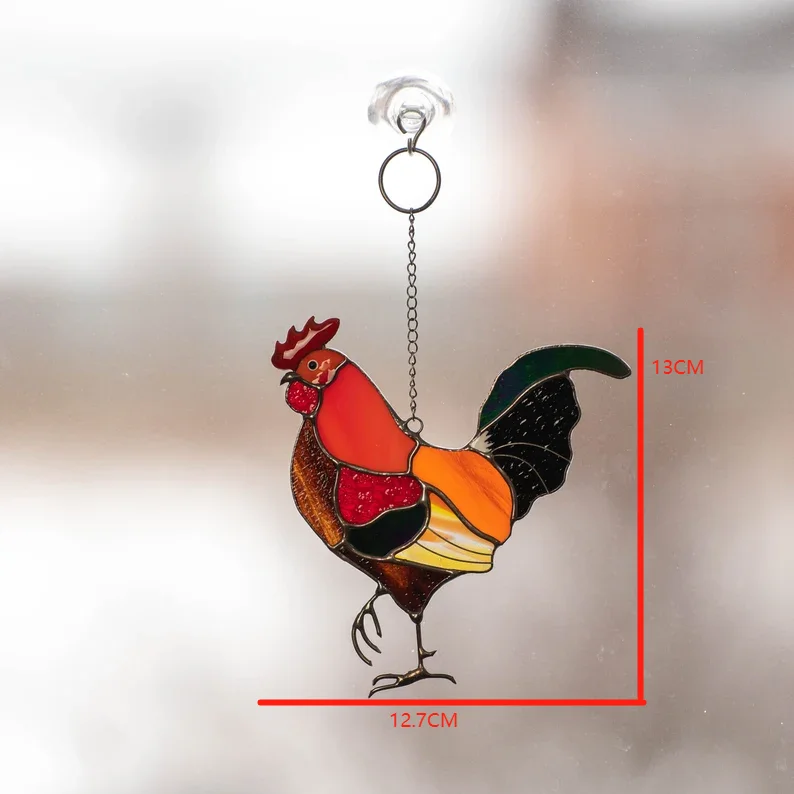 Петух витражное окно висит-изготовленный на заказ птица Suncatcher фермерский дом Декор Рождественские каникулы орнамент