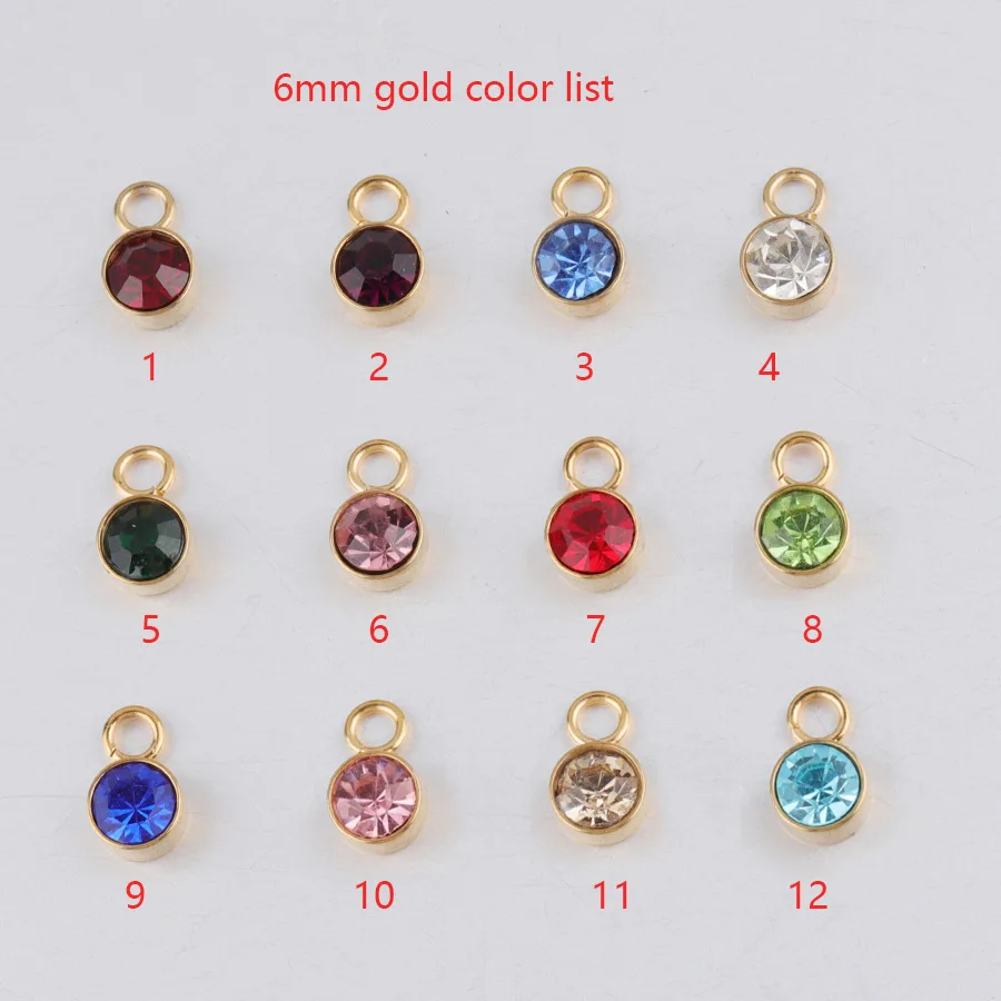 6MM Yiwu Stainless Steel Round Birthstone Charms Pendant For DIY Necklace Bracelets Jewelry Making Findings Gold Plated Jewelry