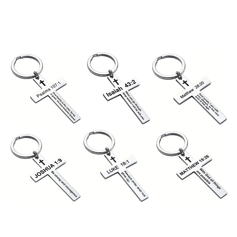 Wholesale Custom Gift Keychain Religious Jesus Christian Cross Bible Verse Stainless Steel Metal Keychain