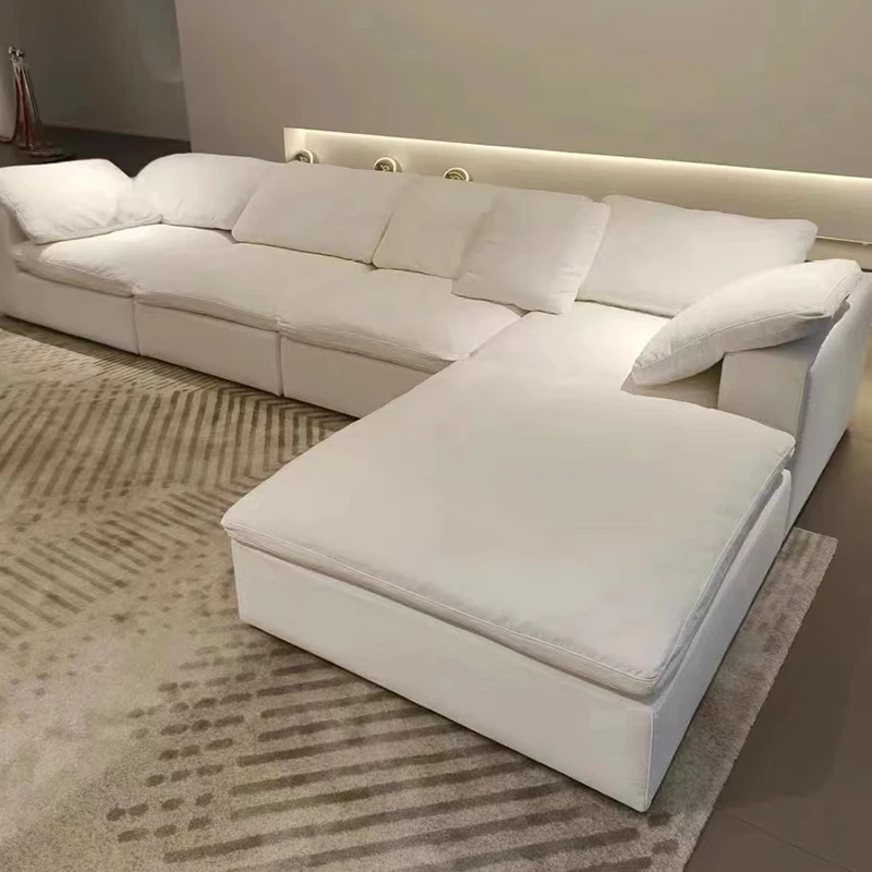 Auxford furniture sectional White fabric sofa and couch living room set cloud l shaped couches