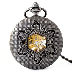 Antique hollow Manual Black Hand Winding mechanical Retro Roman Snow Pocket Watch
